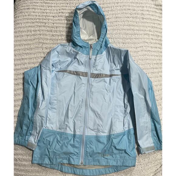 LL Bean Rain Coat Wind Breaker Lightweight Hooded Girls Medium 10-12 Blue 0 BVS1 - Picture 1 of 16